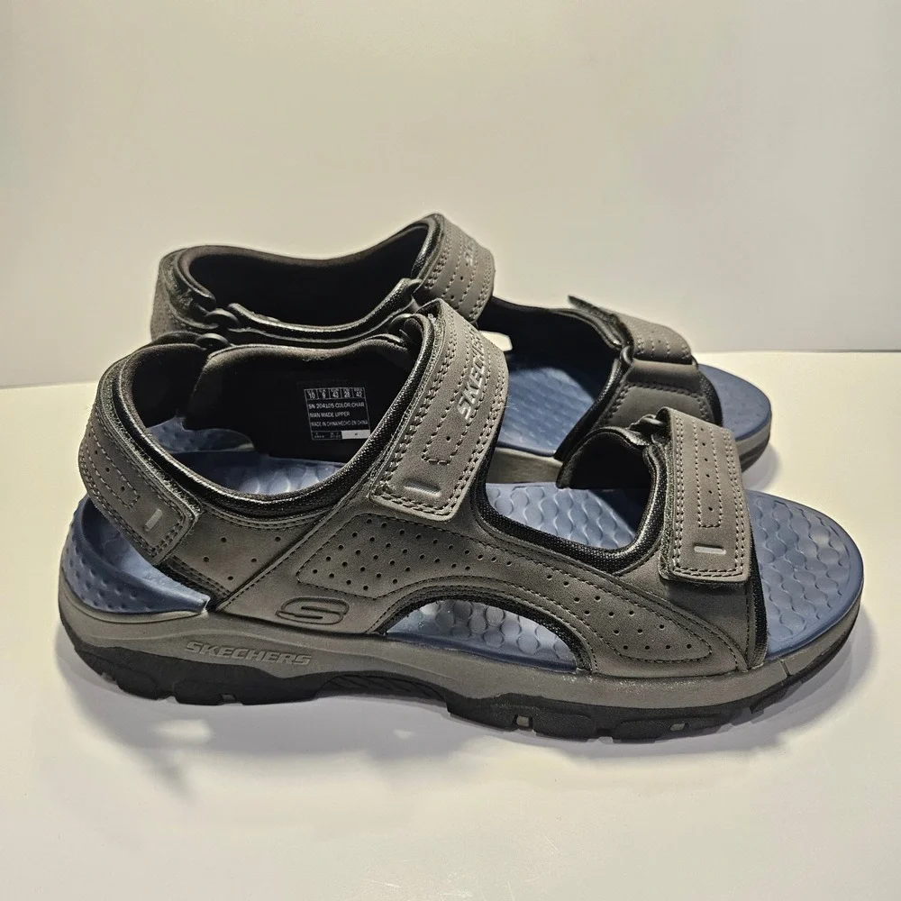 Skechers Relaxed Fit Tresmen Garo‎ Luxe Foam Sandals Mens 10 Charcoal Gray Blue